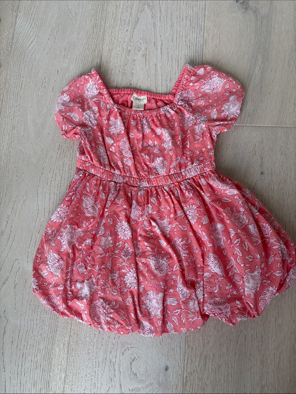 Crewcuts Coral and White Floral Puff-Sleeve Dress